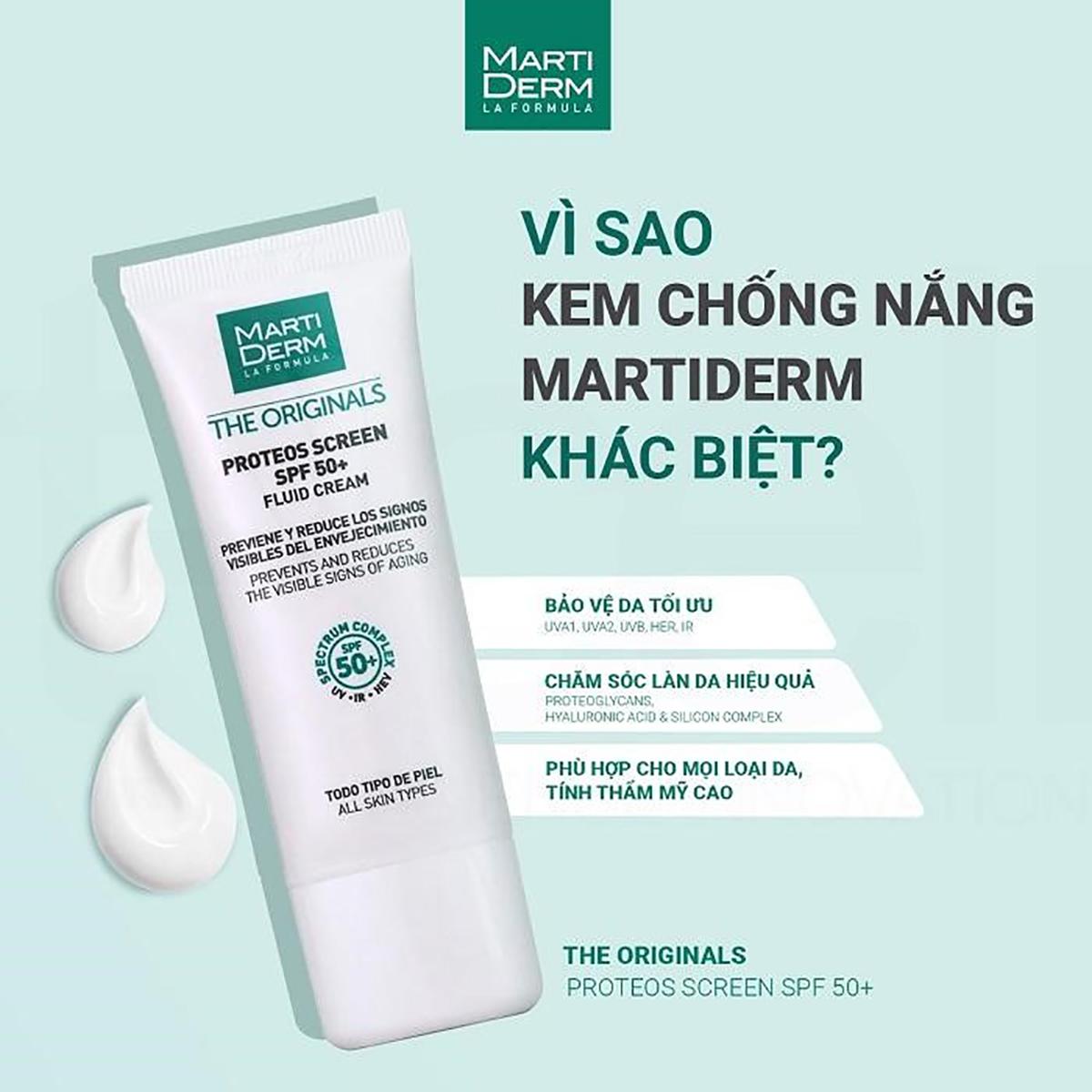 Kem Chống Nắng Ngừa Lão Hoá MartiDerm The Originals Proteos Screen SPF50+  Fluid Cream 40ml - Bliss Beauty Clinic