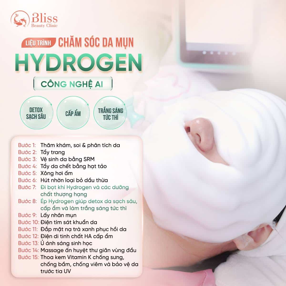 Quy trình chăm sóc da mụn Hydrogen AI