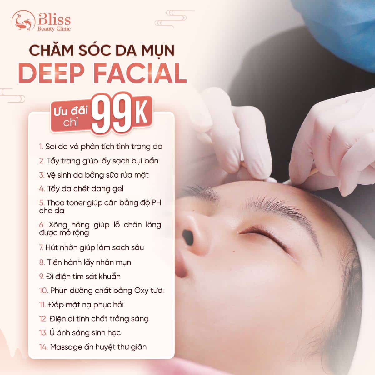 đặc quyền bliss student trải nghiệm dịch vụ deep facial chỉ 99K